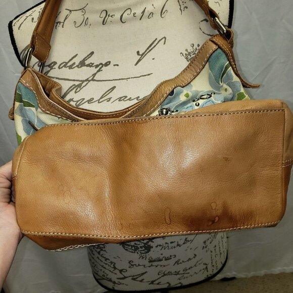 Fossil Floral Leather Blue Metal Womens Handbag Purse Pre-Owned - Picture 11 of 13